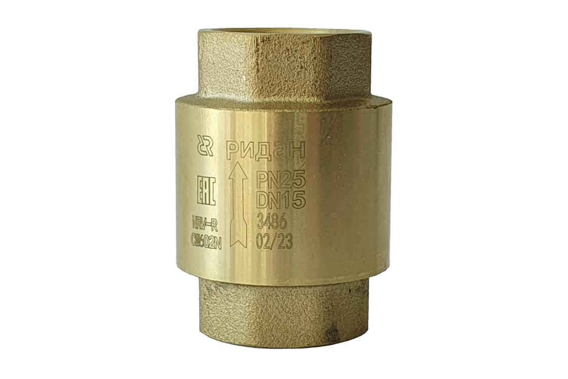 NRV-R Клапан обратный резьбовой PN25, DN15, Т 10 °C...+110 °C, материал корпуса латунь CW602N РИДАН Ридан 065B8324R