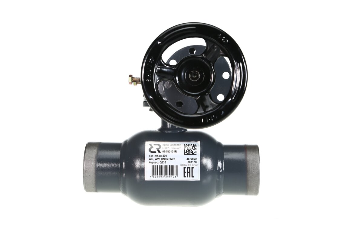RJIP Premium Кран шаровой WW DN65 PN25 (приварной, с редуктором, стандартный проход) РИДАН Ридан 065N0131R
