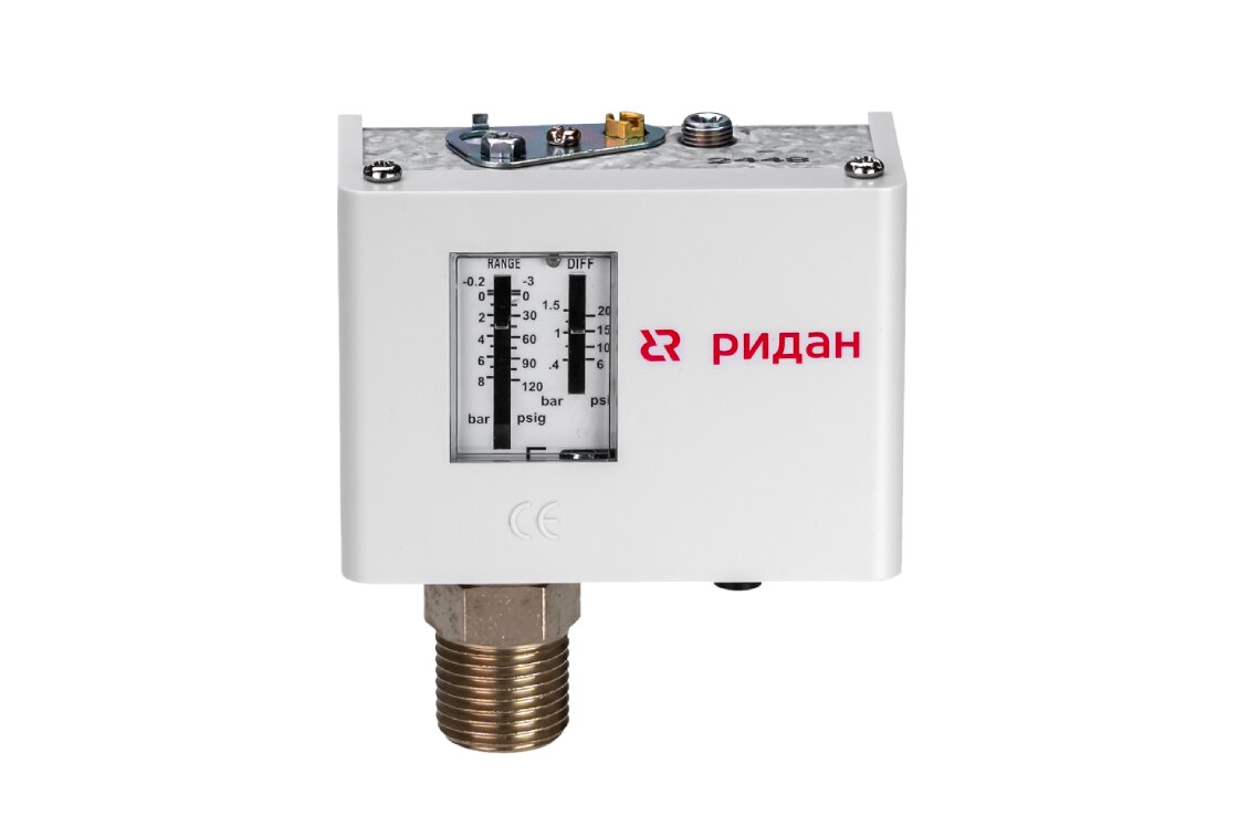 Реле давления KPI 35R (промышленная упаковка 40 шт.), диапазон настройки 0,2...8 бар, дифференциал 0,4…1,5 бар, штуцер G1/4А РИДАН Ридан 070-121966R