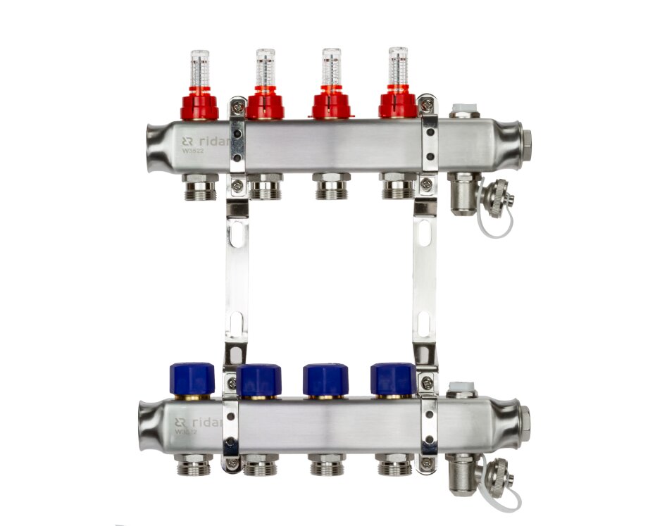 Комплект коллекторов SSM-5RF set с расходомерами, кронштейнами, ручным воздухоотводчиком, сливным краном и торцевой заглушкой, 5 контуров РИДАН Ридан 088U0955R