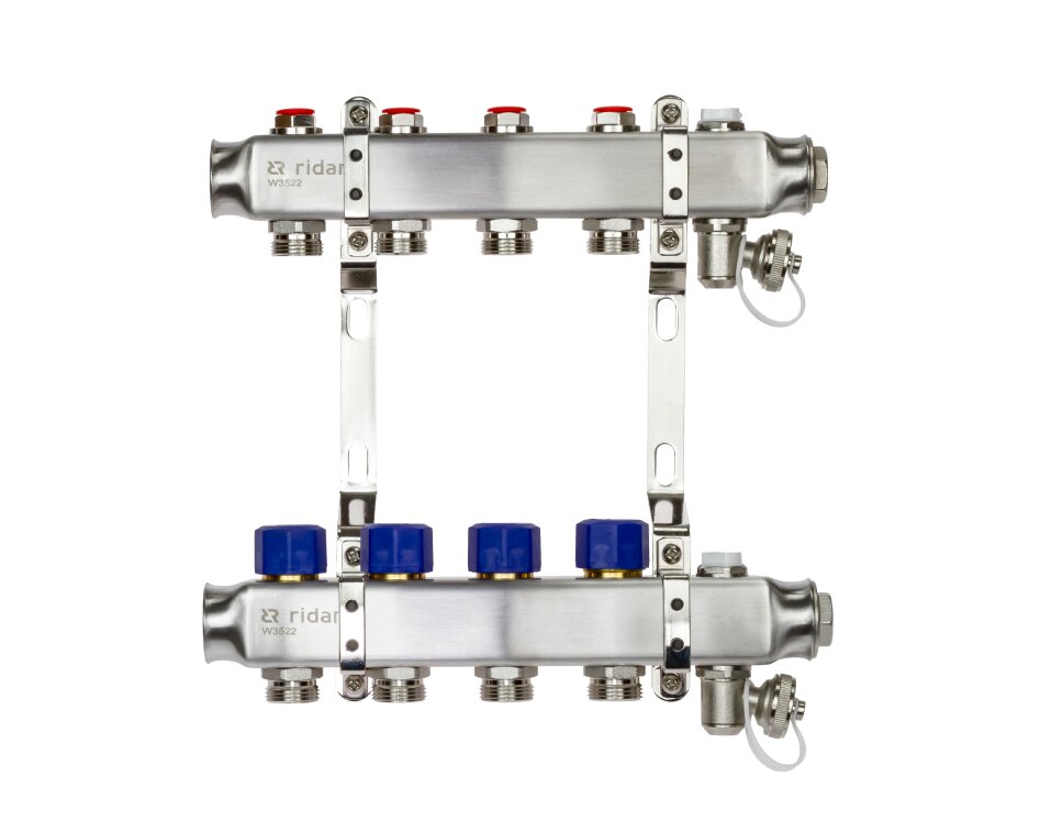 Комплект коллекторов SSM-6R set с кронштейнами, ручным воздухоотводчиком, сливным краном и торцевой заглушкой, 6 контуров РИДАН Ридан 088U0976R