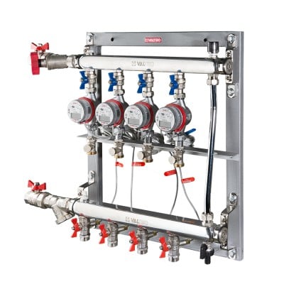 Узел этажный для поквартирного учета тепловой энергии с перепускным клапаном 3/4" 5 вых. ввод справа VALTEC Valtec VT.GPR.05S04.R5